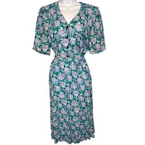 VTG 90s E.D. Michaels Womens Blue Floral Midi Tea Dress Sz S Cottagecore Prairie